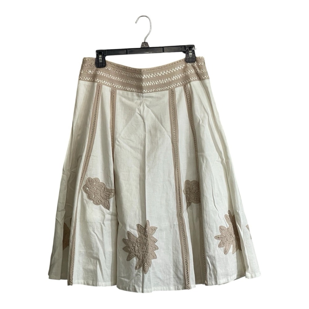 John Paul Richard Sz 6 Skirt Linen Blend Embroidered Floral  Cottagecore Boho